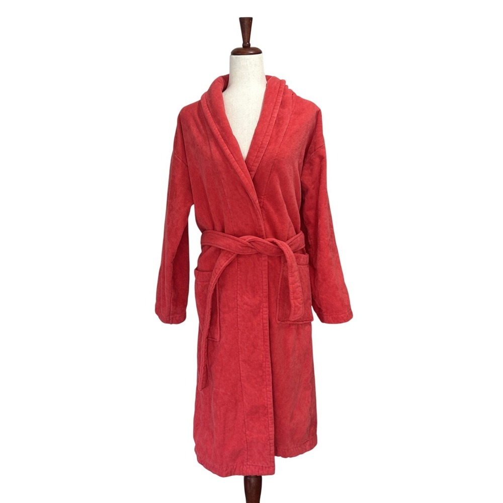 Christy Women's Medium Red Bathrobe Heavy Terrycloth Cotton Robe Luxury